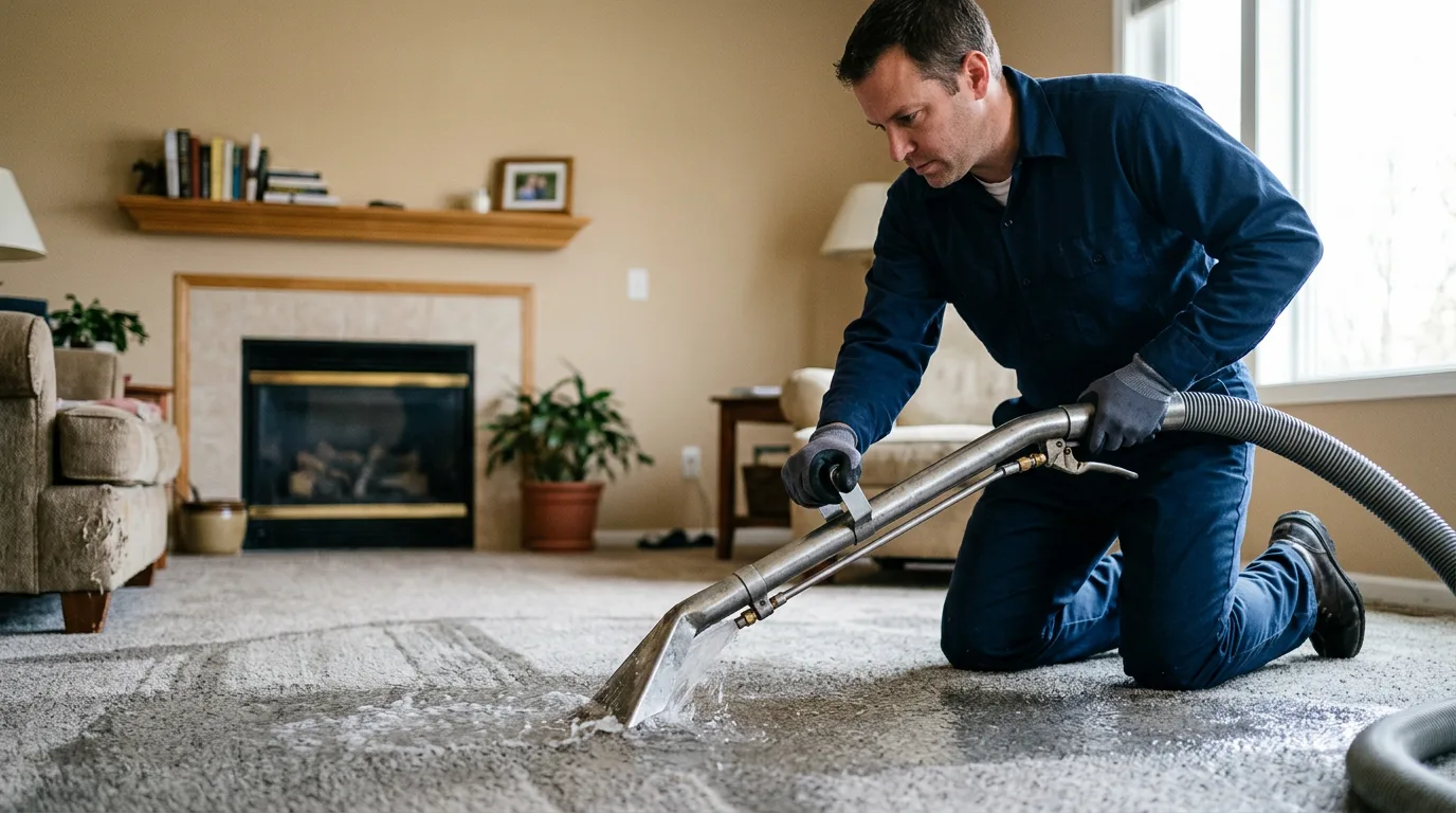 Water damage restoration technician working near Garden City, NY